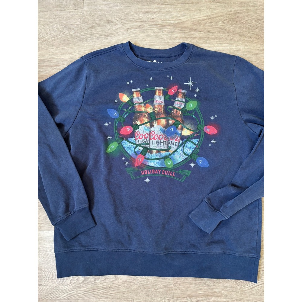 Coors Light Holiday Chill Graphic Sweatshirt Navy Blue Christmas Beer Mens L